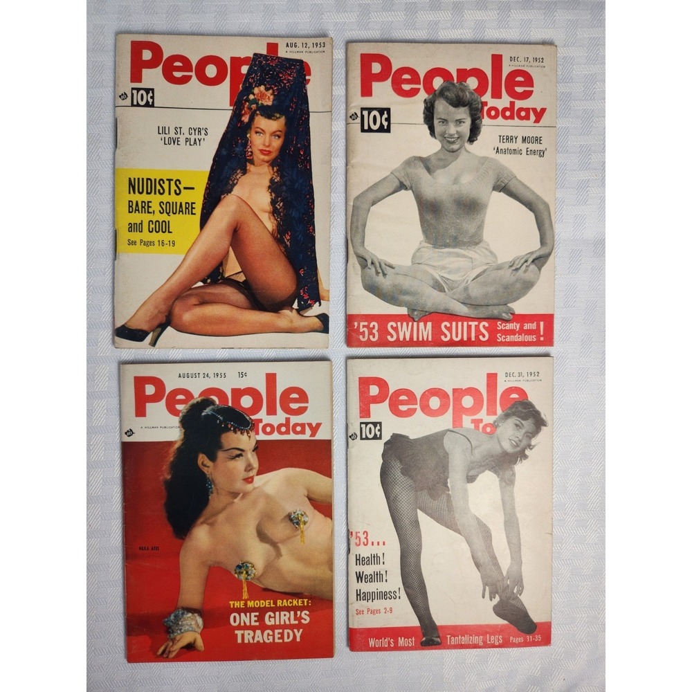 PEOPLE TODAY Pocketbook Size Magazine Lot of 4 1952 1953 1955 Pinup 6" x 4"
